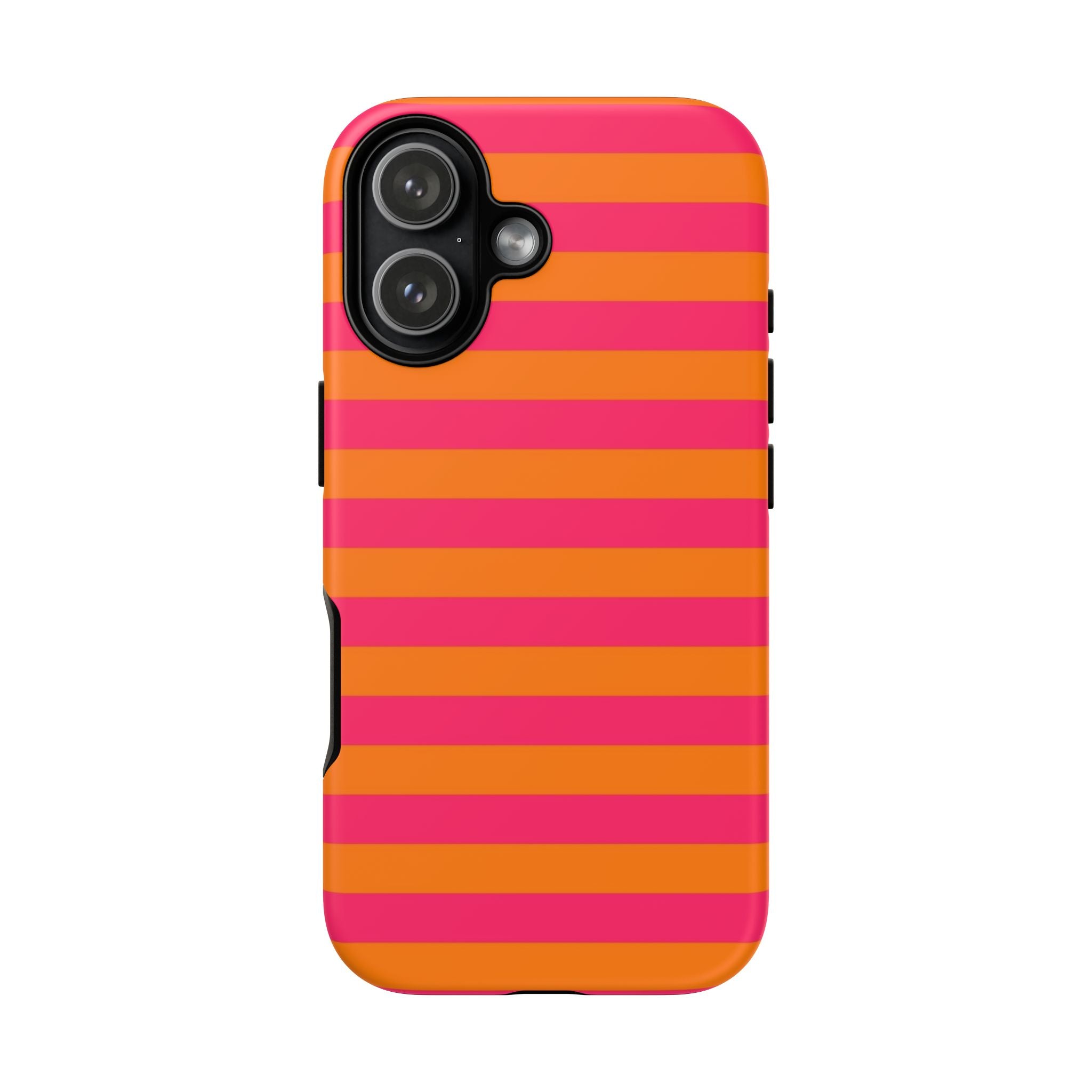 Striped Neon Phone Case — Bright Pink & Orange Tough Protective Cover
