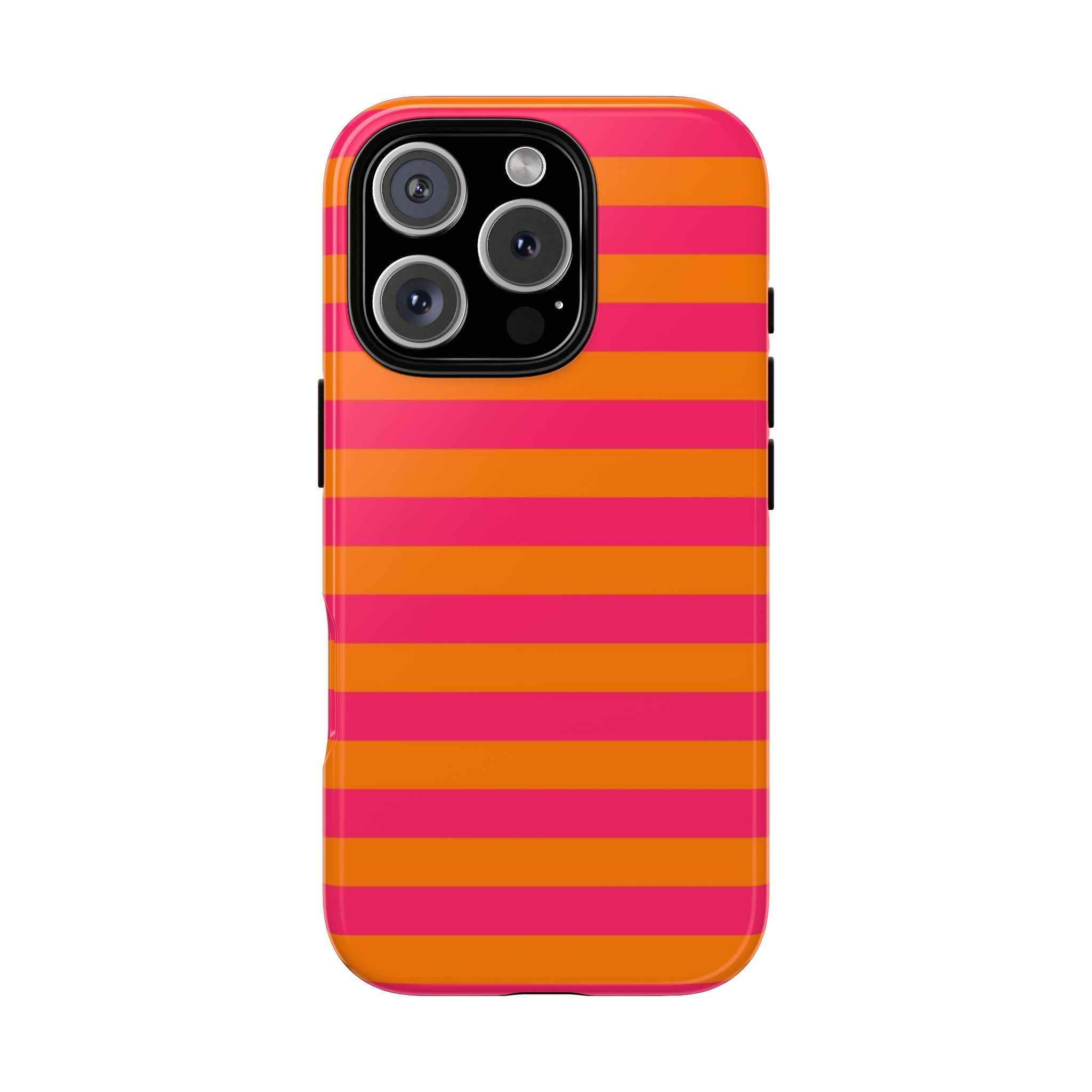 Striped Neon Phone Case — Bright Pink & Orange Tough Protective Cover
