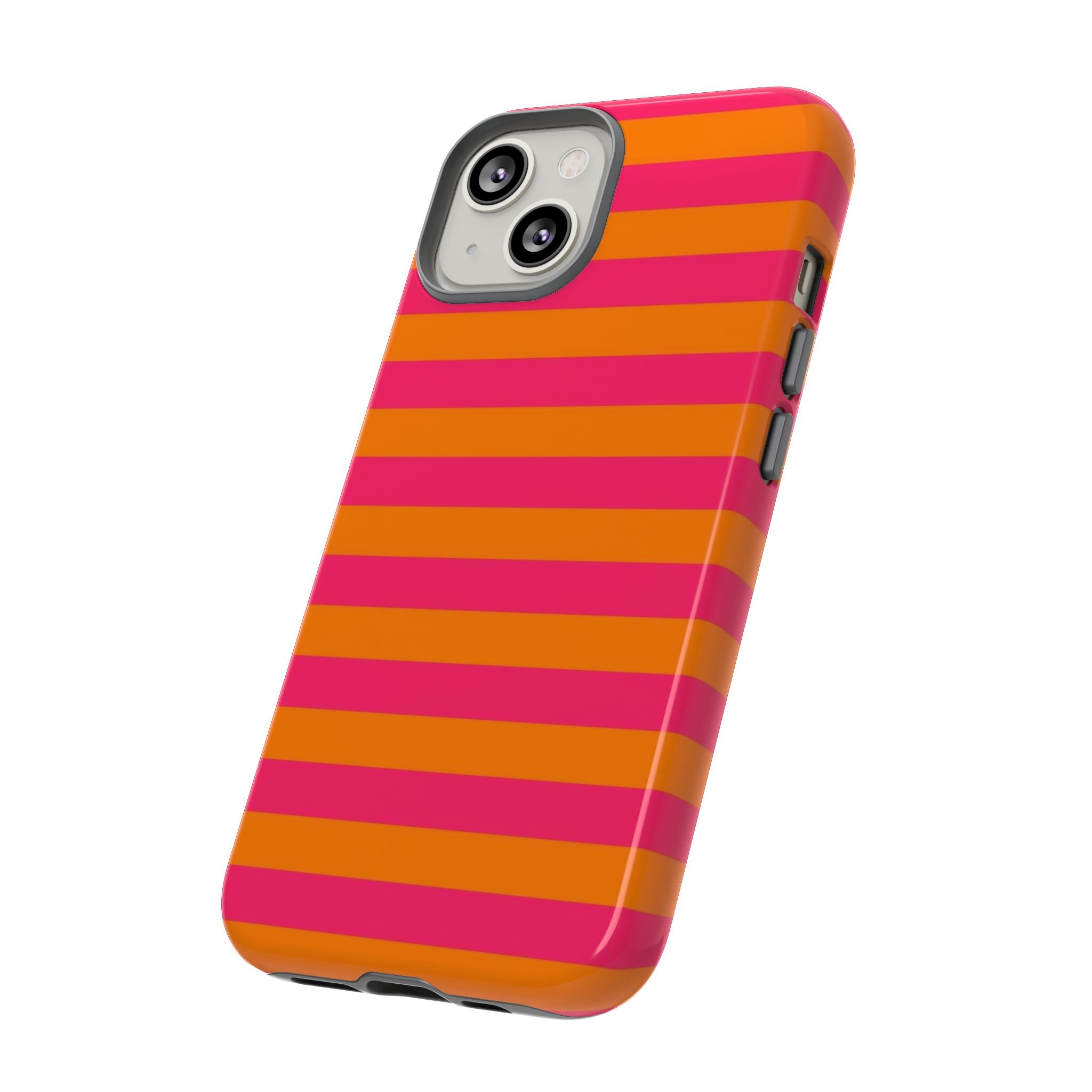 Striped Neon Phone Case — Bright Pink & Orange Tough Protective Cover