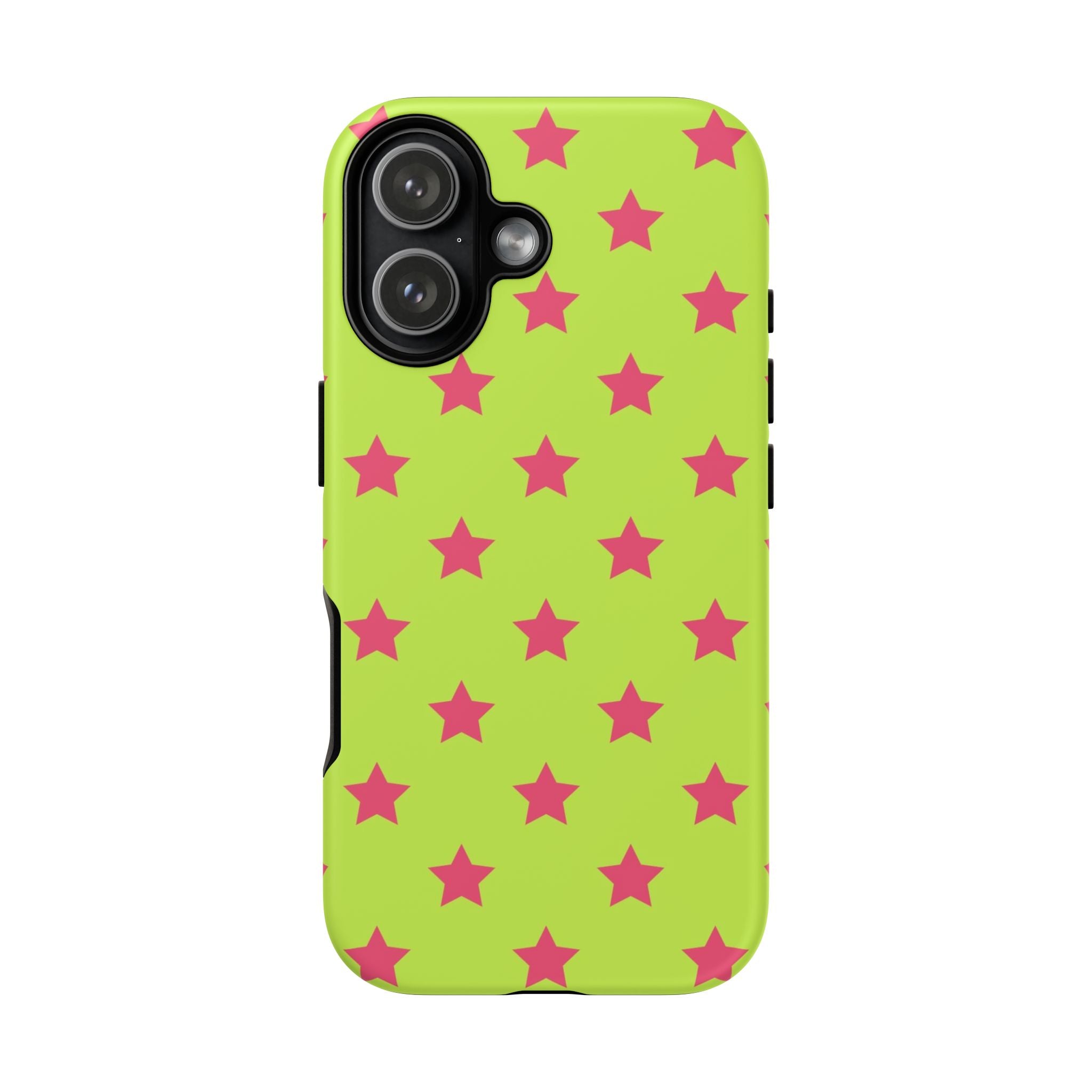 Star Pattern Tough Phone Case — Neon Green & Pink Protective Cover