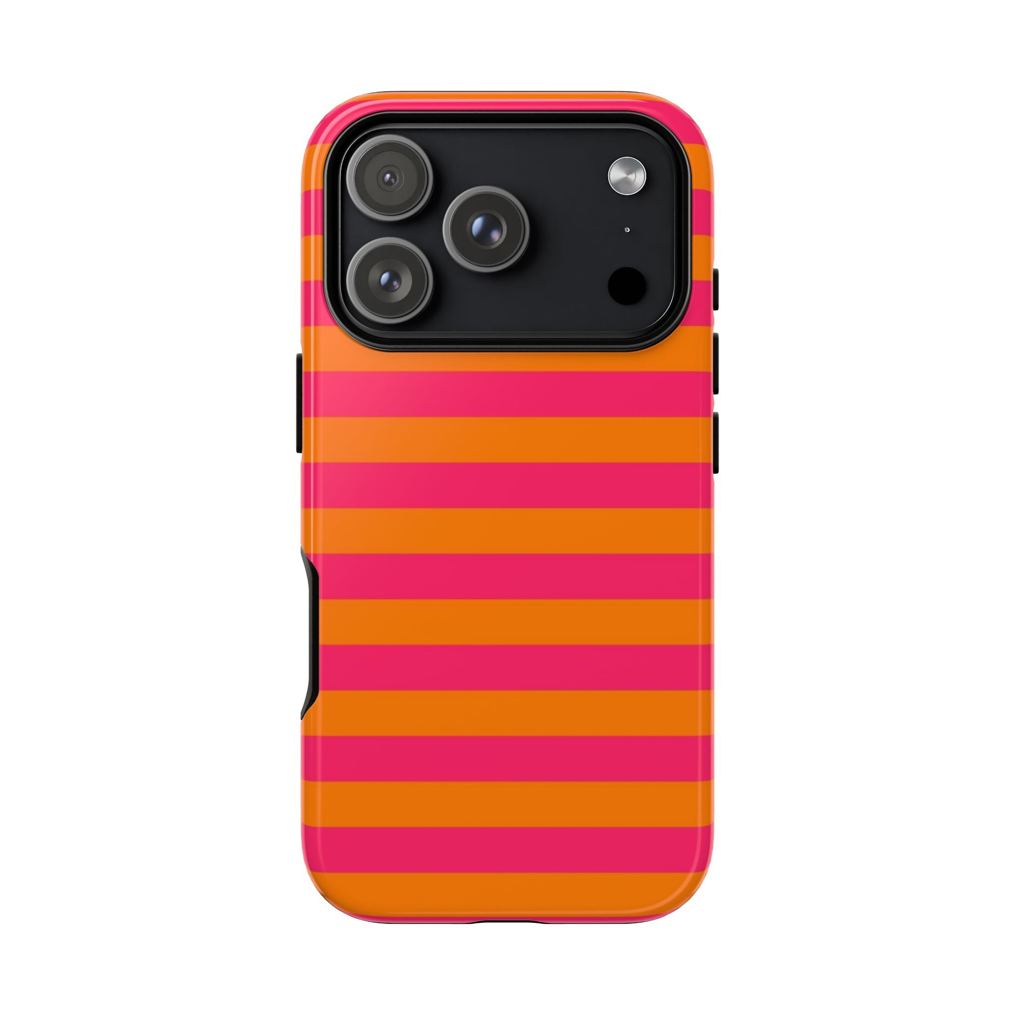 Striped Neon Phone Case — Bright Pink & Orange Tough Protective Cover