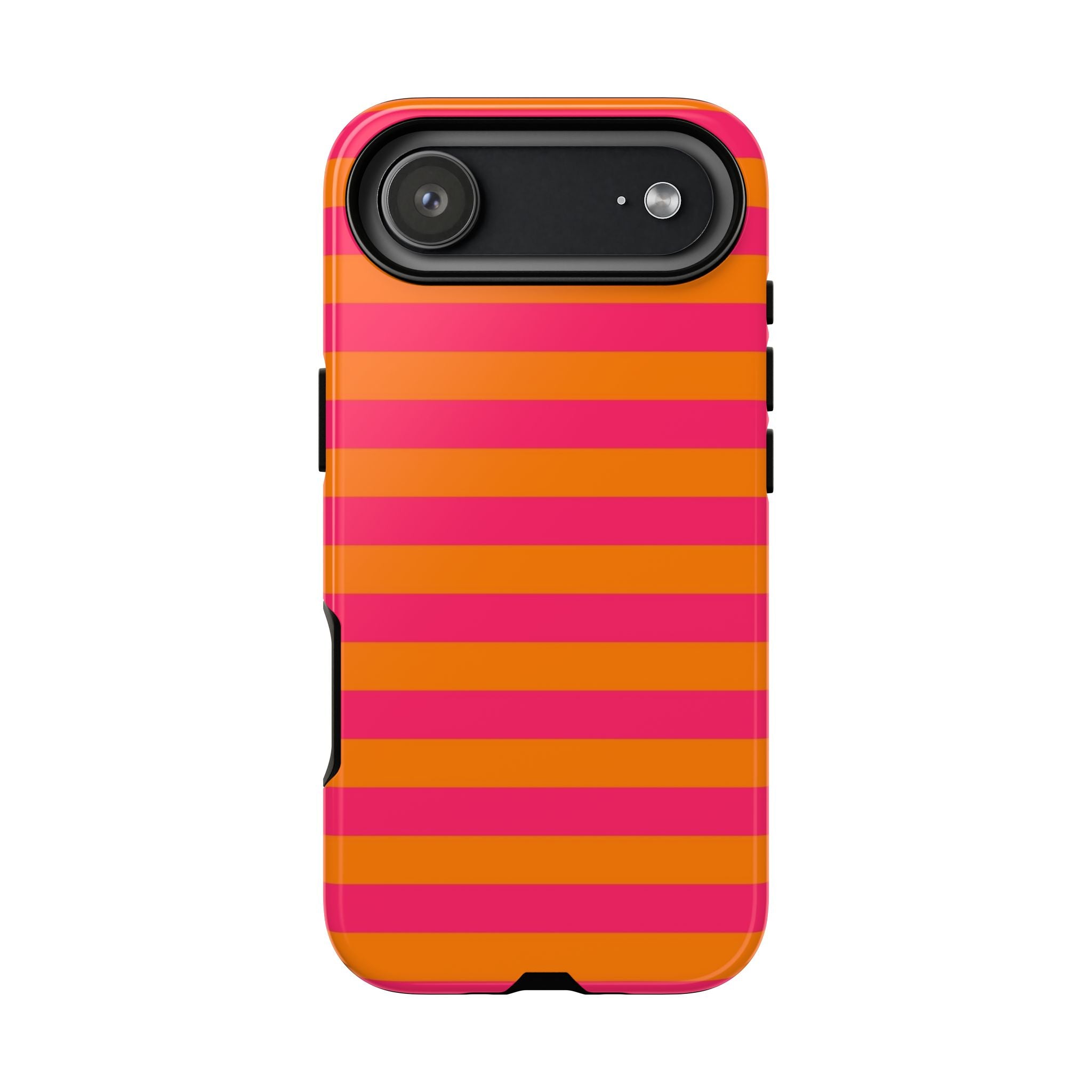 Striped Neon Phone Case — Bright Pink & Orange Tough Protective Cover