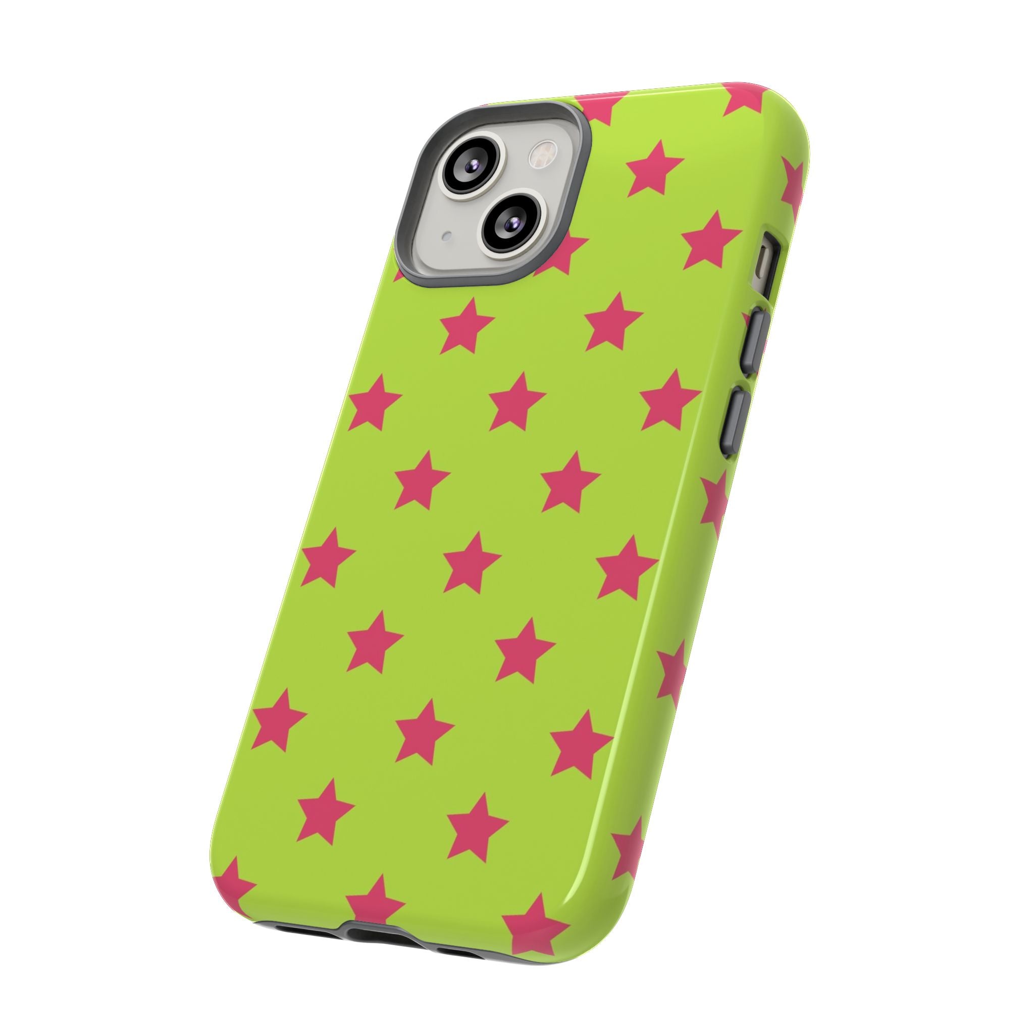 Star Pattern Tough Phone Case — Neon Green & Pink Protective Cover