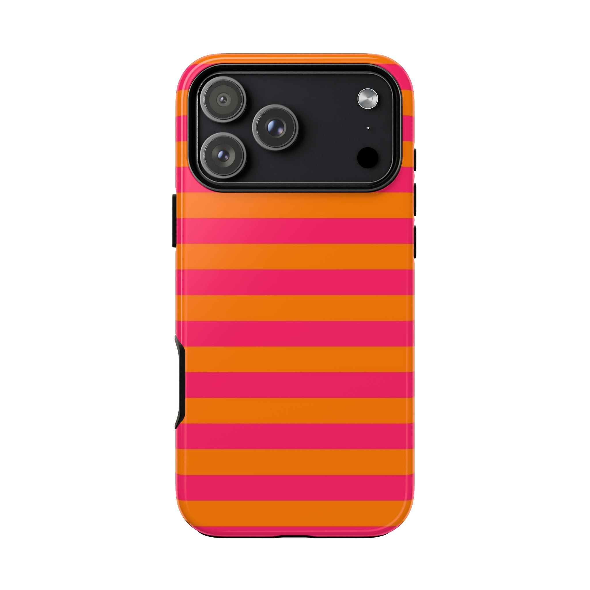 Striped Neon Phone Case — Bright Pink & Orange Tough Protective Cover