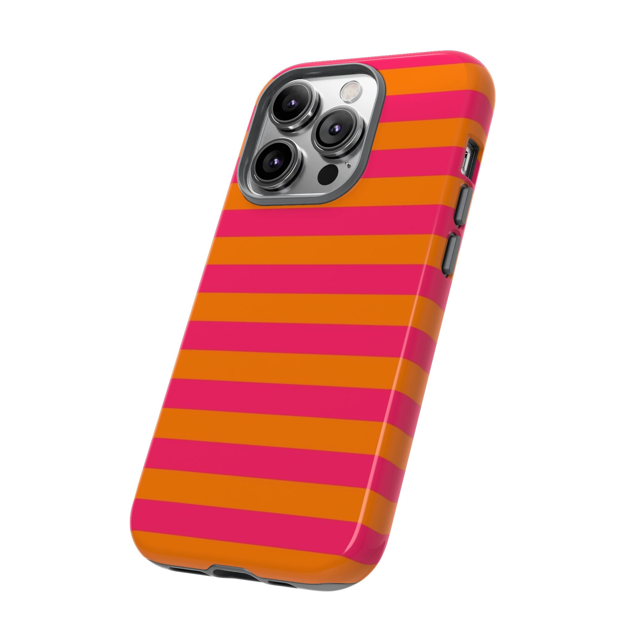 Striped Neon Phone Case — Bright Pink & Orange Tough Protective Cover
