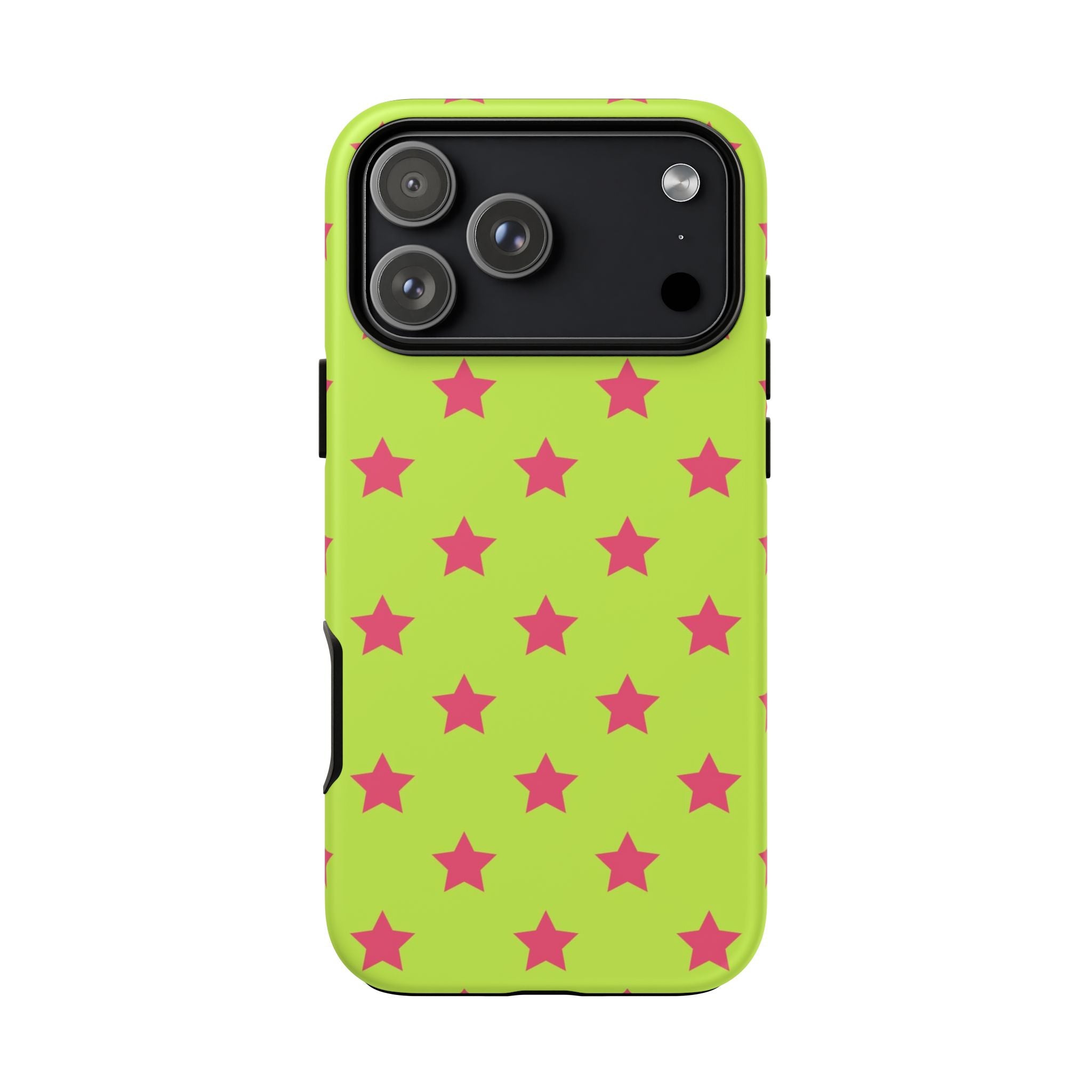Star Pattern Tough Phone Case — Neon Green & Pink Protective Cover