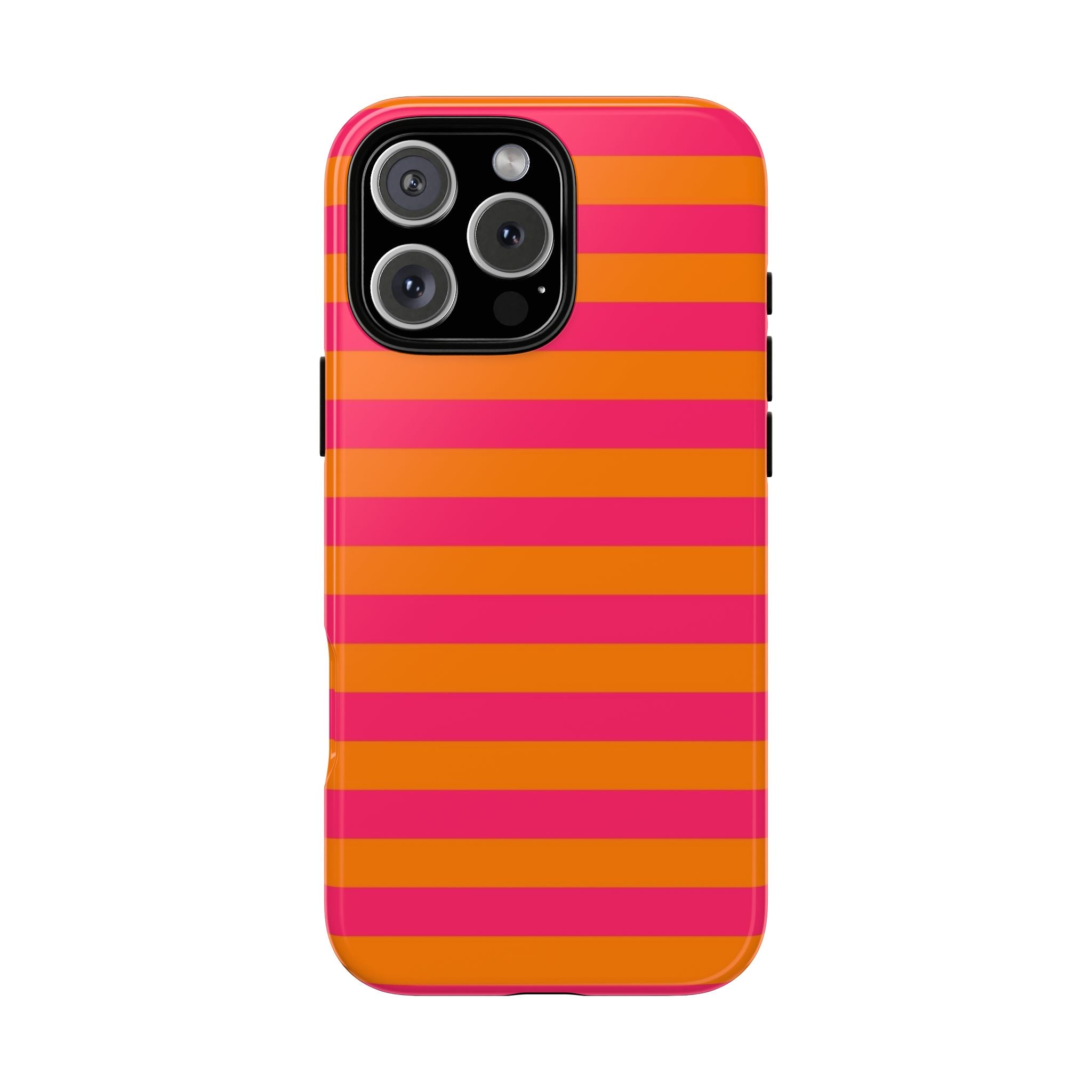 Striped Neon Phone Case — Bright Pink & Orange Tough Protective Cover