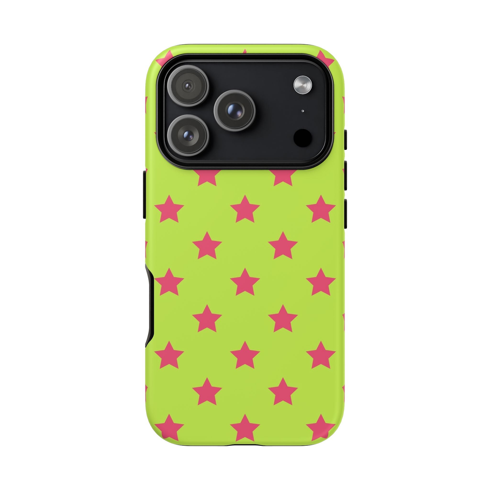 Star Pattern Tough Phone Case — Neon Green & Pink Protective Cover