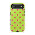 Star Pattern Tough Phone Case — Neon Green & Pink Protective Cover