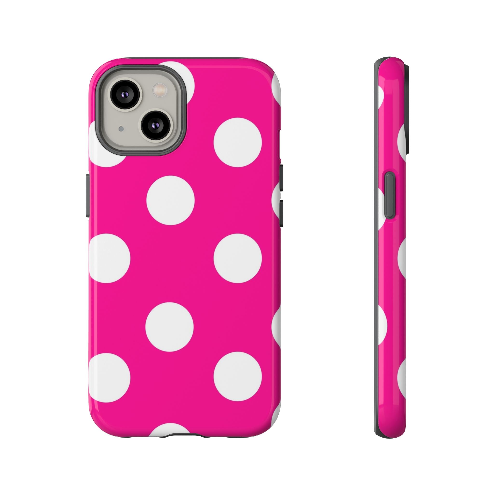 Pink Polka Dot Tough Phone Case — Hot Pink White Dot Protective Cover