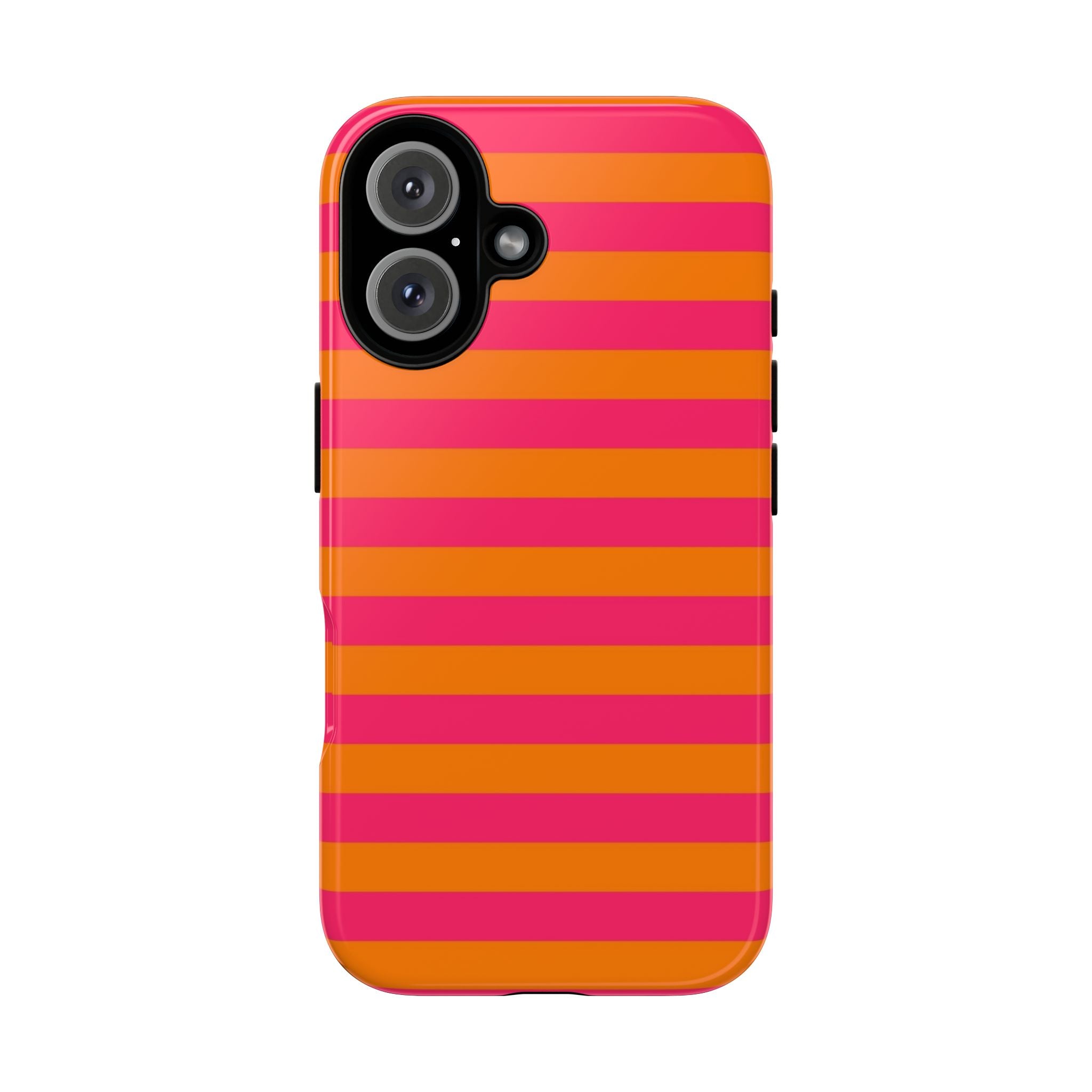 Striped Neon Phone Case — Bright Pink & Orange Tough Protective Cover